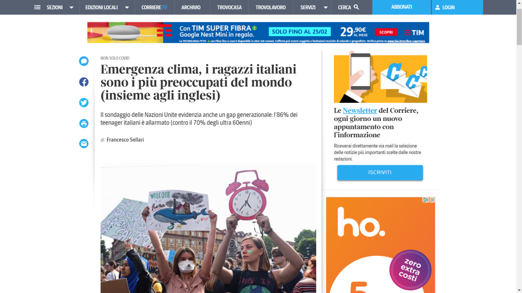 Emergenza clima, ragazzi italiani sono preoccupati mondo (insieme agli inglesi)