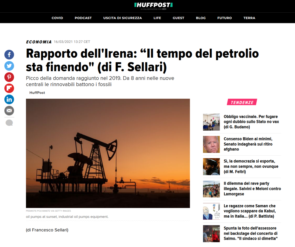 Rapporto dell’Irena: tempo petrolio finendo”