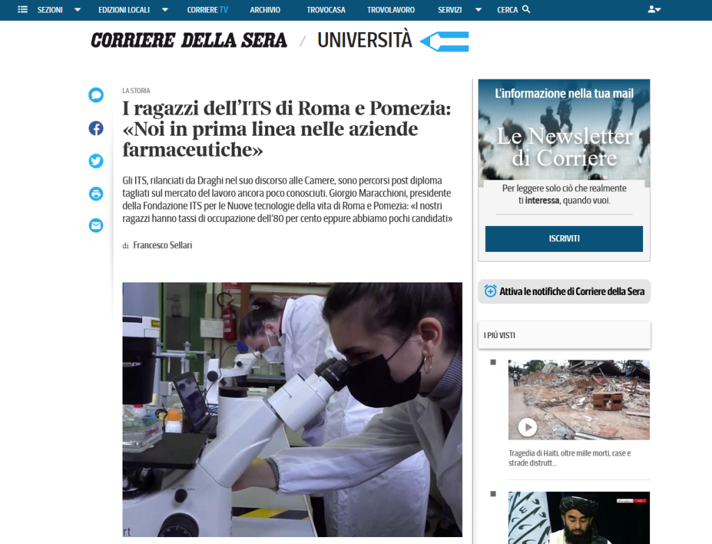 ragazzi dell’ITS Roma Pomezia: «Noi prima linea nelle aziende farmaceutiche»